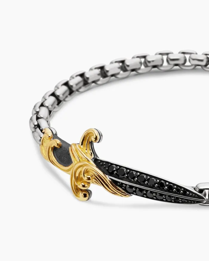 Mens Waves Dagger Bracelet In Sterling Silver With 18K Yellow Gold 5mm Men David Yurman Chain