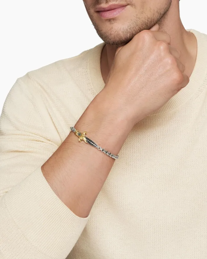 Mens Waves Dagger Bracelet In Sterling Silver With 18K Yellow Gold 5mm Men David Yurman Chain