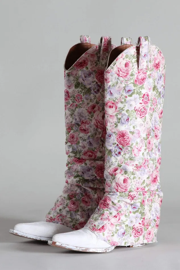 Mid Cowboy Boot With Sleeve 8211 White Floral Women Cowboy Boots R13