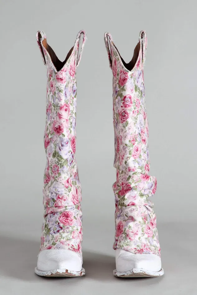 Mid Cowboy Boot With Sleeve 8211 White Floral Women Cowboy Boots R13 Mid Cowboy Boot With Sleeve 8211 White Floral Women Cowboy Boots R13