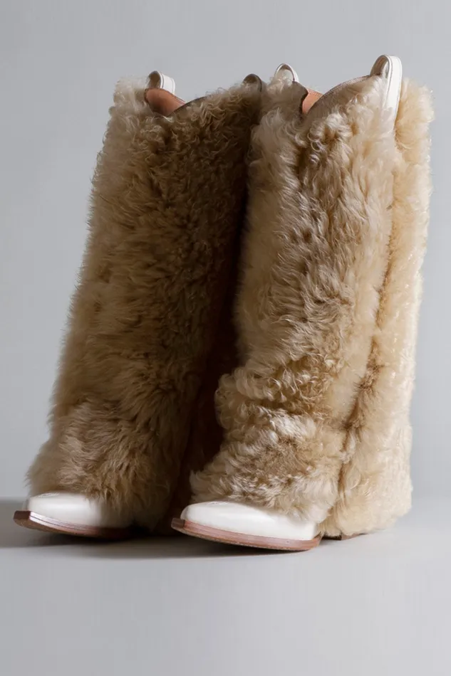 Mid Cowboy Boots With Sleeve 8211 Fawn Fur Women Boots R13