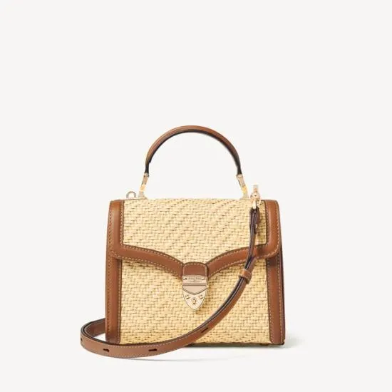 Midi Mayfair Bag Natural Chevron Raffia and Smooth Tan Women Aspinal Of London Shoulder Midi Mayfair Bag Natural Chevron Raffia and Smooth Tan Women Aspinal Of London Shoulder
