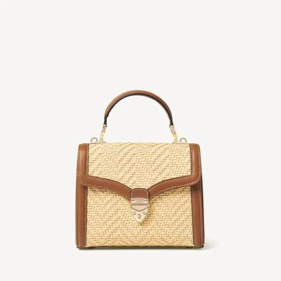 Midi Mayfair Bag Natural Chevron Raffia and Smooth Tan Women Aspinal Of London Shoulder