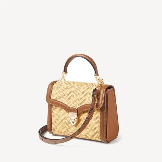 Midi Mayfair Bag Natural Chevron Raffia and Smooth Tan Women Aspinal Of London Shoulder