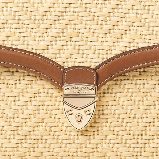 Midi Mayfair Bag Natural Chevron Raffia and Smooth Tan Women Aspinal Of London Shoulder