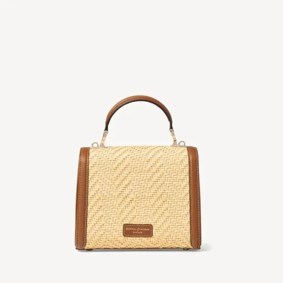 Midi Mayfair Bag Natural Chevron Raffia and Smooth Tan Women Aspinal Of London Shoulder
