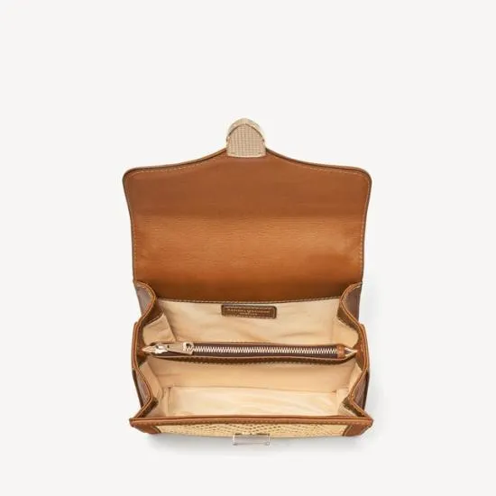 Midi Mayfair Bag Natural Chevron Raffia and Smooth Tan Women Aspinal Of London Shoulder