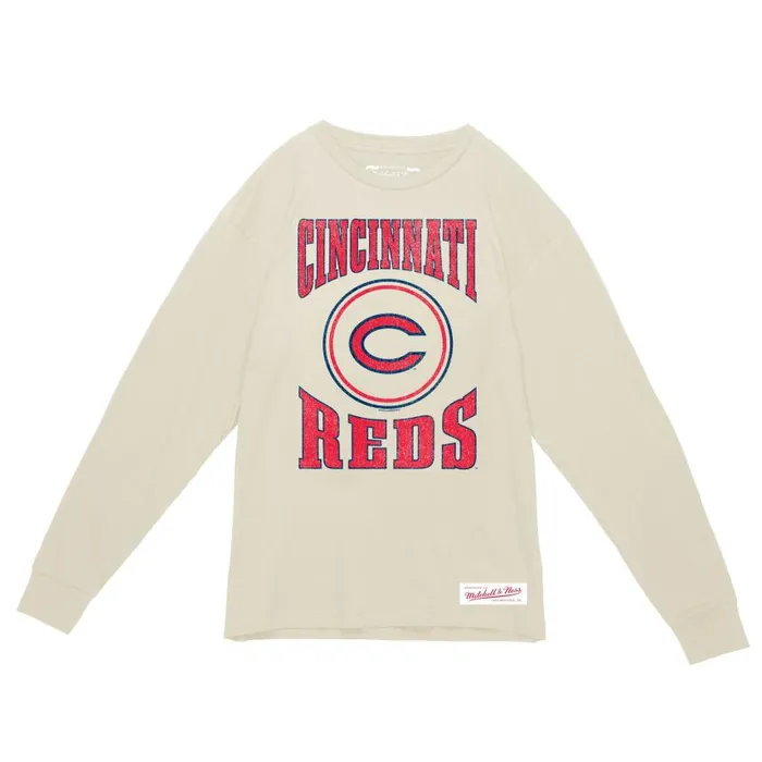Mitchell and Ness Arched Logo Slub LS Tee Cincinnati Reds Men TShirts and Tops Mitchell and Ness Arched Logo Slub LS Tee Cincinnati Reds Men TShirts and Tops