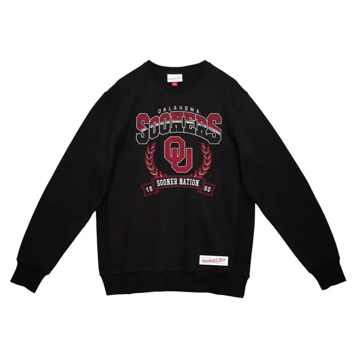 Mitchell and Ness Baseline Crew University Of Oklahoma Men Hoodies and Sweatshirts Mitchell and Ness Baseline Crew University Of Oklahoma Men Hoodies and Sweatshirts