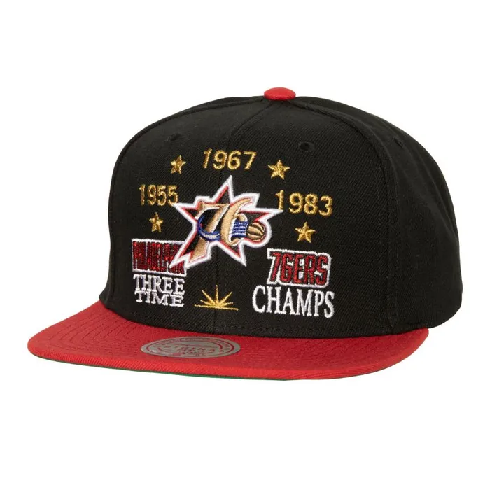 Mitchell and Ness Champ Is Here Snapback HWC Philadelphia 76ers Men Hats and Headwear Mitchell and Ness Champ Is Here Snapback HWC Philadelphia 76ers Men Hats and Headwear