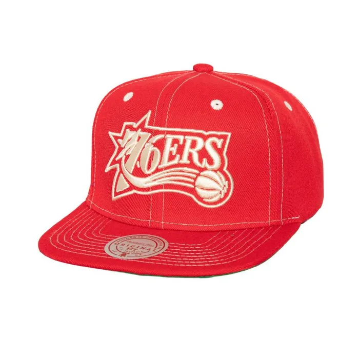 Mitchell and Ness Contrast Natural Snapback HWC Philadelphia 76ers Men Hats and Headwear