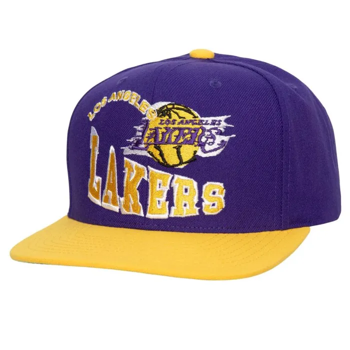 Mitchell and Ness Crooked Path Snapback Los Angeles Lakers Men Hats and Headwear Mitchell and Ness Crooked Path Snapback Los Angeles Lakers Men Hats and Headwear