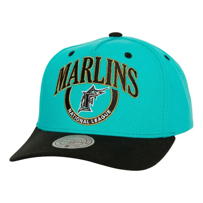 Mitchell and Ness Crown Jewels Pro Snapback Coop Florida Marlins Men Hats and Headwear