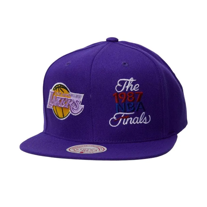 Mitchell and Ness Dual Whammy Snapback HWC Los Angeles Lakers Men Hats and Headwear