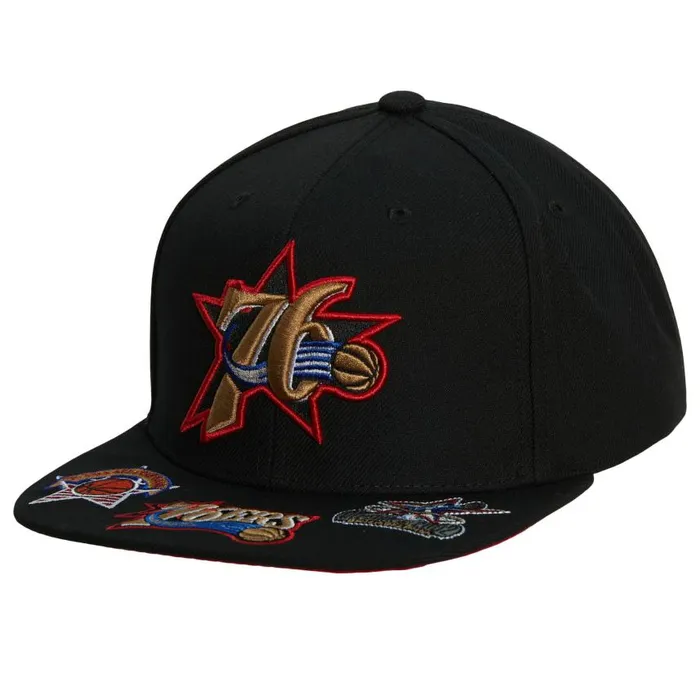 Mitchell and Ness Front Face Snapback HWC Philadelphia 76ers Men Hats and Headwear Mitchell and Ness Front Face Snapback HWC Philadelphia 76ers Men Hats and Headwear