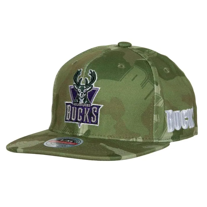 Mitchell and Ness Ghost Camo Stretch Fitted HWC Milwaukee Bucks Men Hats and Headwear Mitchell and Ness Ghost Camo Stretch Fitted HWC Milwaukee Bucks Men Hats and Headwear
