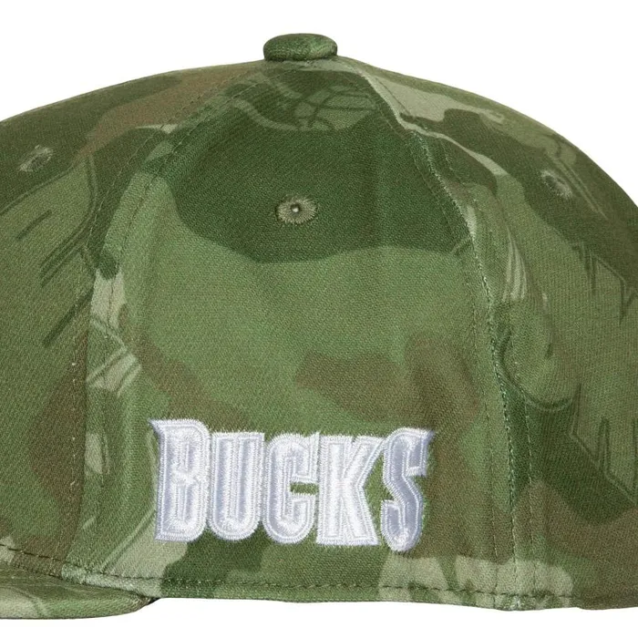 Mitchell and Ness Ghost Camo Stretch Fitted HWC Milwaukee Bucks Men Hats and Headwear Mitchell and Ness Ghost Camo Stretch Fitted HWC Milwaukee Bucks Men Hats and Headwear