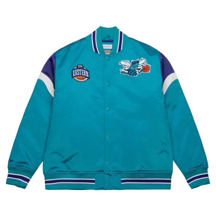 Mitchell and Ness Heavyweight Satin Jacket Charlotte Hornets Men Jackets and Outerwear Mitchell and Ness Heavyweight Satin Jacket Charlotte Hornets Men Jackets and Outerwear