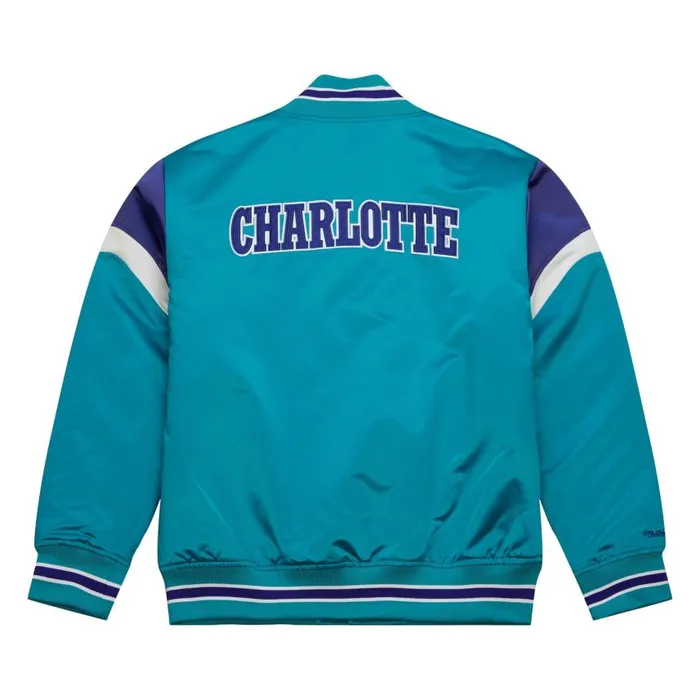Mitchell and Ness Heavyweight Satin Jacket Charlotte Hornets Men Jackets and Outerwear Mitchell and Ness Heavyweight Satin Jacket Charlotte Hornets Men Jackets and Outerwear
