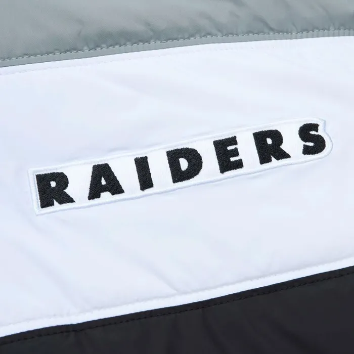 Mitchell and Ness In The Clutch Puffer Jacket Vintage Logo Oakland Raiders Men Jackets and Outerwear