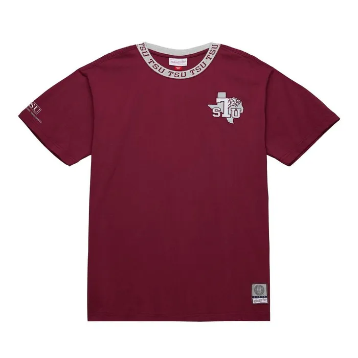 Mitchell and Ness Jaquard Ringer SS Tee Current Logo Texas Southern University Men TShirts and Tops