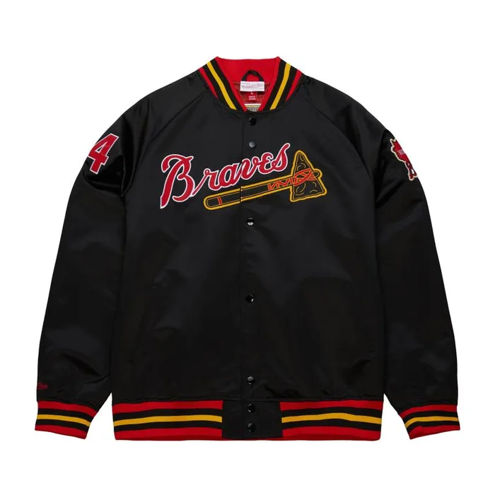 Mitchell and Ness Legends Sublimated Lightweight Satin Jacket Milwaukee Braves Hank Aaron Men Jackets and Outerwear Mitchell and Ness Legends Sublimated Lightweight Satin Jacket Milwaukee Braves Hank Aaron Men Jackets and Outerwear