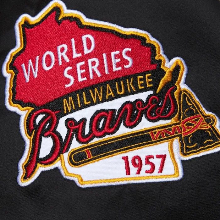 Mitchell and Ness Legends Sublimated Lightweight Satin Jacket Milwaukee Braves Hank Aaron Men Jackets and Outerwear