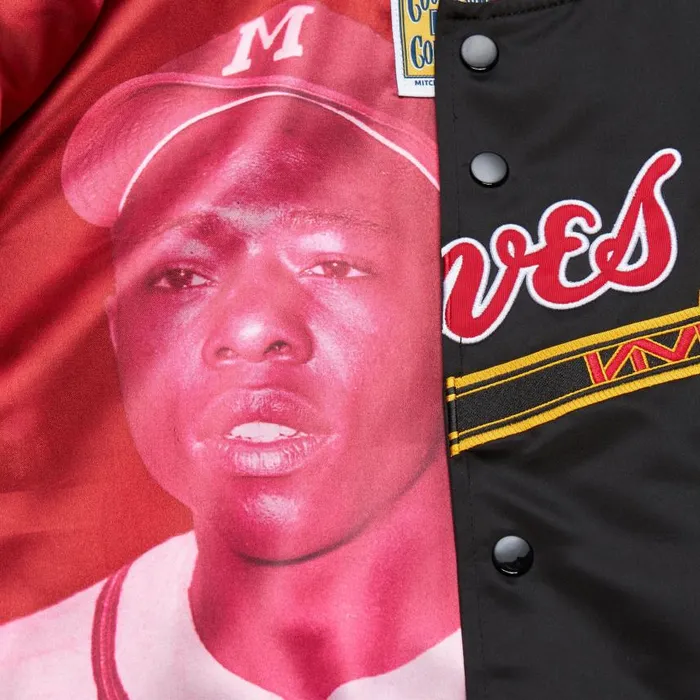Mitchell and Ness Legends Sublimated Lightweight Satin Jacket Milwaukee Braves Hank Aaron Men Jackets and Outerwear