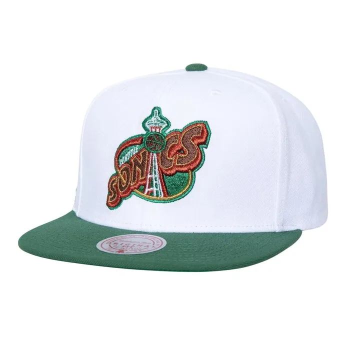 Mitchell and Ness Logo Shine Snapback HWC Seattle Supersonics Men Hats and Headwear