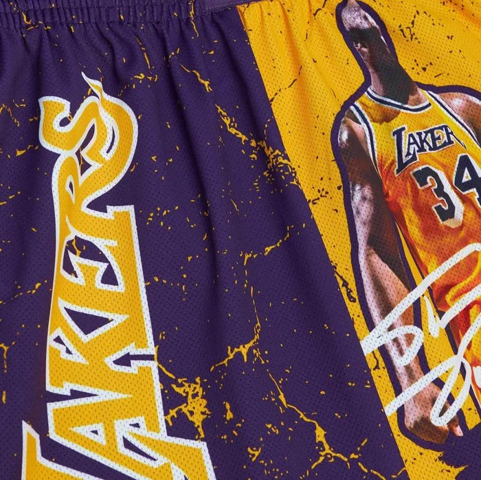 Mitchell and Ness Player Burst Mesh Shorts Los Angeles Lakers Shaquille O039Neal Men Shorts