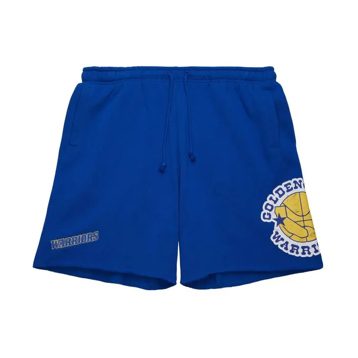 Mitchell and Ness Postgame Fleece Shorts Vintage Logo Golden State Warriors Men Shorts Mitchell and Ness Postgame Fleece Shorts Vintage Logo Golden State Warriors Men Shorts