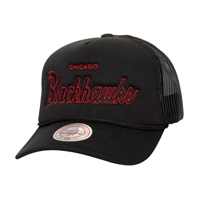 Mitchell and Ness Script Trucker Chicago Blackhawks Men Hats and Headwear