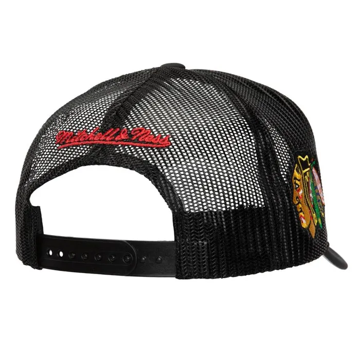 Mitchell and Ness Script Trucker Chicago Blackhawks Men Hats and Headwear Mitchell and Ness Script Trucker Chicago Blackhawks Men Hats and Headwear