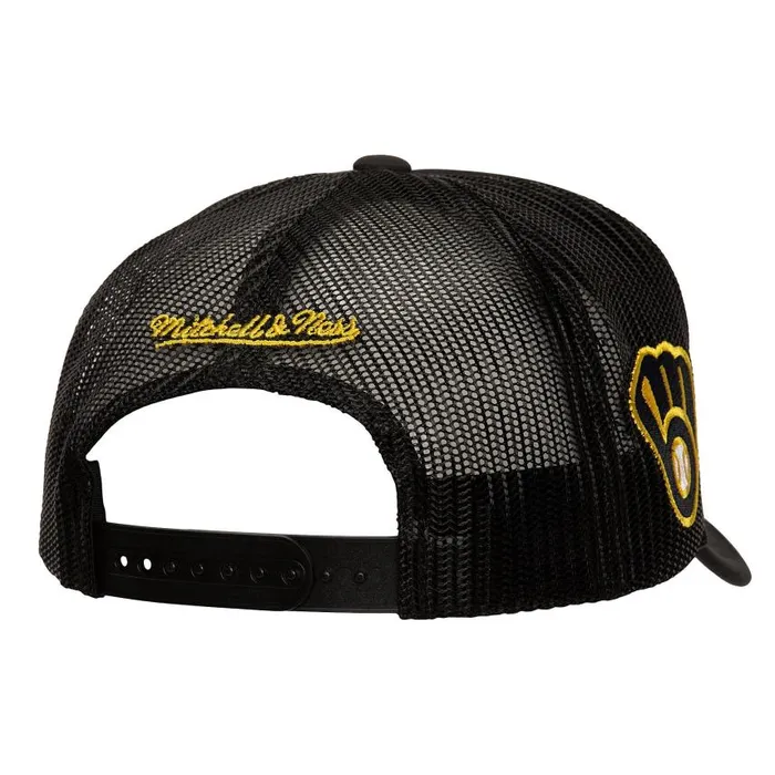 Mitchell and Ness Script Trucker Milwaukee Brewers Men Hats and Headwear Mitchell and Ness Script Trucker Milwaukee Brewers Men Hats and Headwear