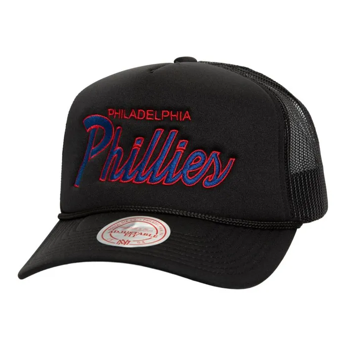 Mitchell and Ness Script Trucker Philadelphia Phillies Men Hats and Headwear