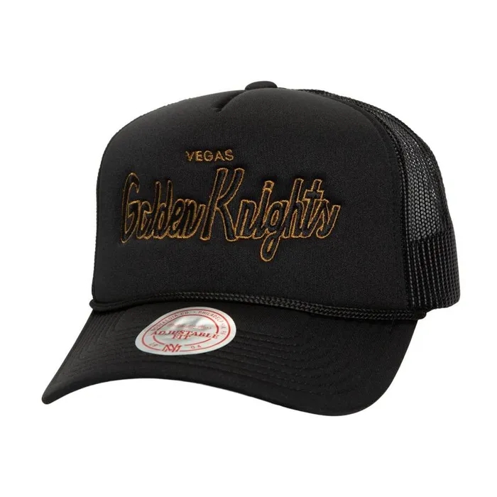 Mitchell and Ness Script Trucker Vegas Golden Knights Men Hats and Headwear