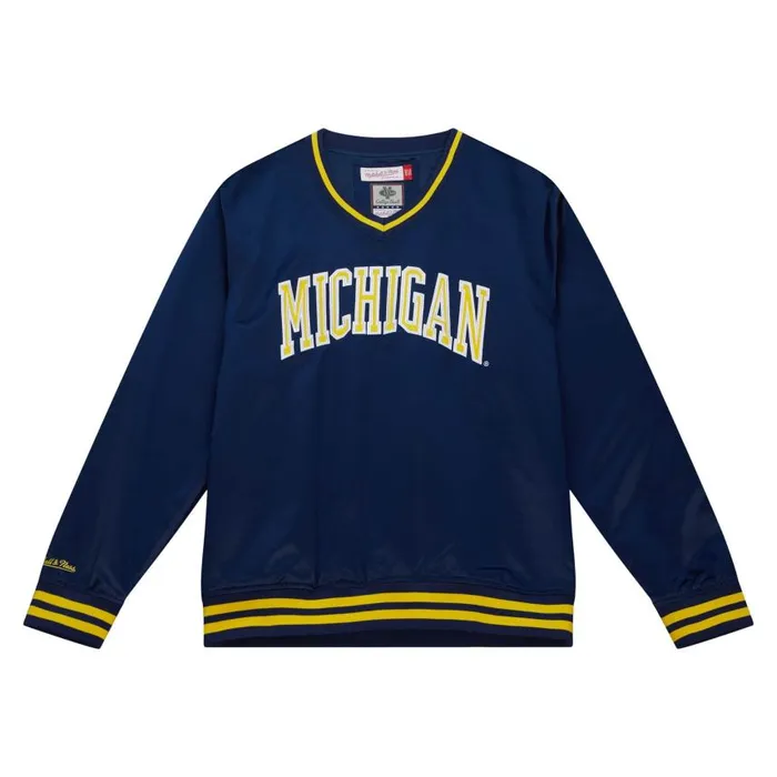 Mitchell and Ness Sideline Pullover Satin Jacket University Of Michigan Men Jackets and Outerwear Mitchell and Ness Sideline Pullover Satin Jacket University Of Michigan Men Jackets and Outerwear