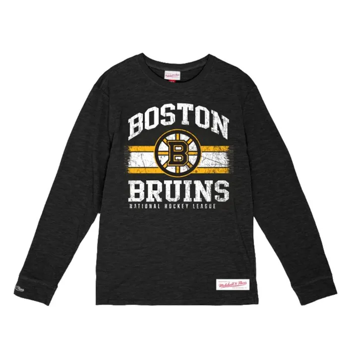 Mitchell and Ness Striped Logo Lockup Slub LS Tee Boston Bruins Men TShirts and Tops Mitchell and Ness Striped Logo Lockup Slub LS Tee Boston Bruins Men TShirts and Tops