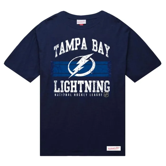 Mitchell and Ness Striped Logo Lockup Slub SS Tee Tampa Bay Lightning Men TShirts and Tops Mitchell and Ness Striped Logo Lockup Slub SS Tee Tampa Bay Lightning Men TShirts and Tops