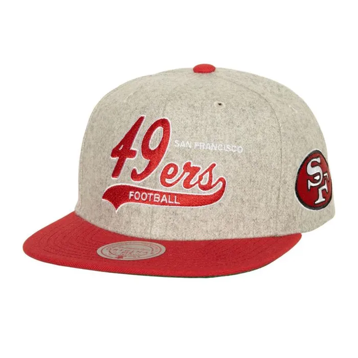 Mitchell and Ness Tailsweep 20 Melton Snapback San Francisco 49ers Men Hats and Headwear Mitchell and Ness Tailsweep 20 Melton Snapback San Francisco 49ers Men Hats and Headwear