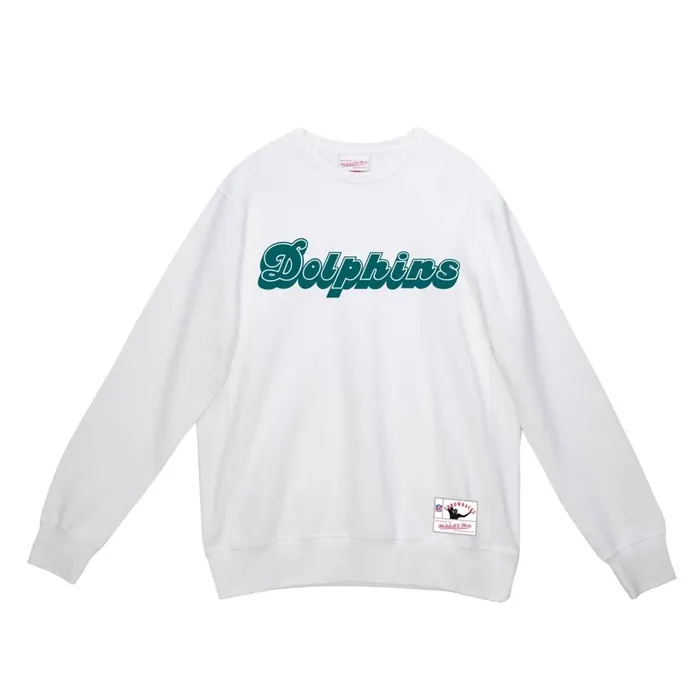 Mitchell and Ness Team Wordmark 1 Crew Miami Dolphins Men Hoodies and Sweatshirts Mitchell and Ness Team Wordmark 1 Crew Miami Dolphins Men Hoodies and Sweatshirts