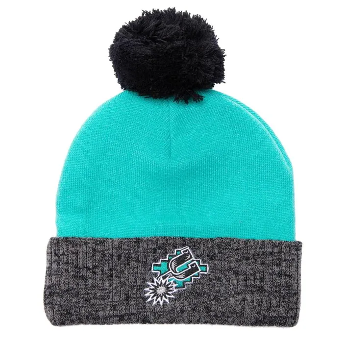 Mitchell and Ness Two Tone Pom Beanie HWC San Antonio Spurs Men Hats and Headwear