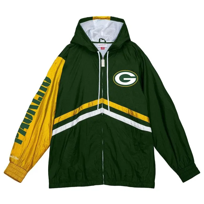 Mitchell and Ness Undeniable Full Zip Windbreaker Green Bay Packers Men Jackets and Outerwear Mitchell and Ness Undeniable Full Zip Windbreaker Green Bay Packers Men Jackets and Outerwear