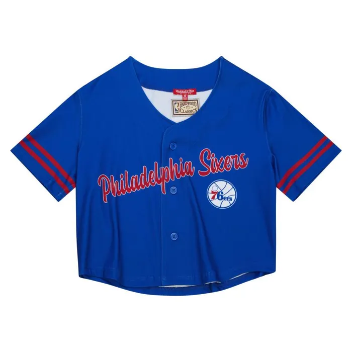 Mitchell and Ness Women039s SS Button Crop Philadelphia 76ers Women TShirts and Tops Mitchell and Ness Women039s SS Button Crop Philadelphia 76ers Women TShirts and Tops