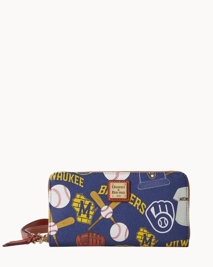 MLB Brewers Large Zip Around Wristlet Brewers Women Dooney and Bourke Wallets MLB Brewers Large Zip Around Wristlet Brewers Women Dooney and Bourke Wallets