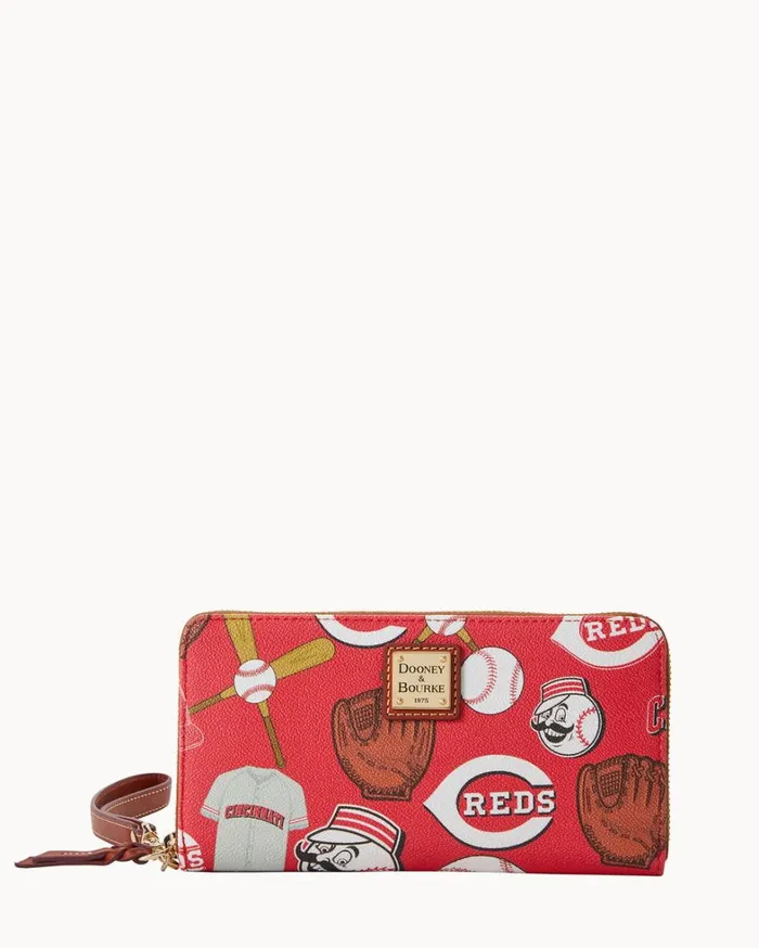 MLB Reds Large Zip Around Wristlet Reds Women Dooney and Bourke Wallets