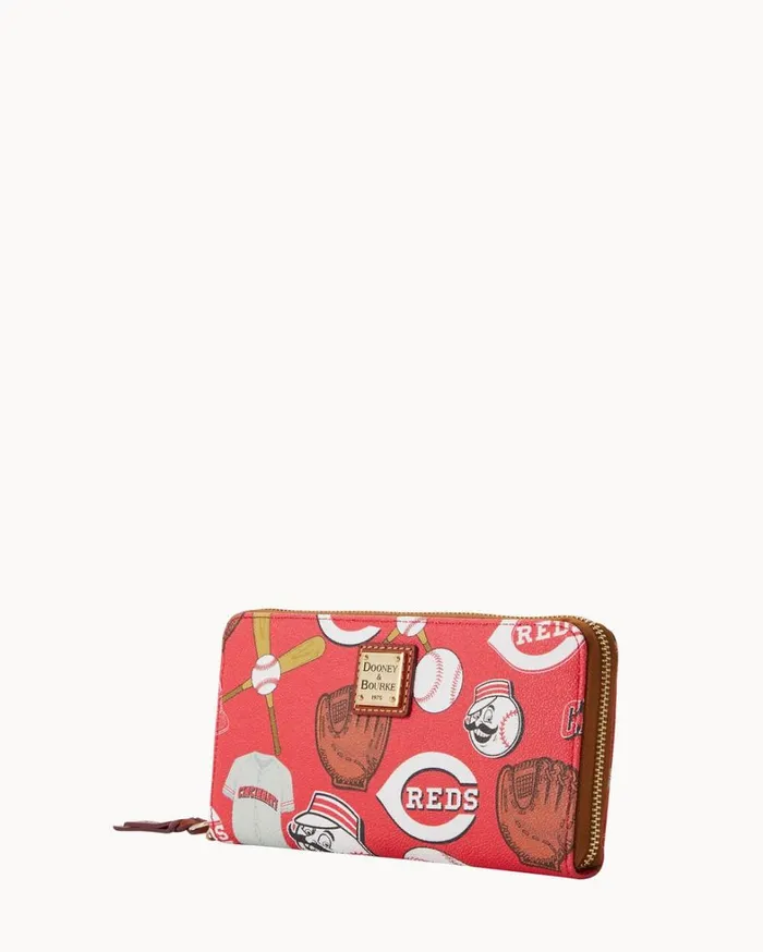 MLB Reds Large Zip Around Wristlet Reds Women Dooney and Bourke Wallets MLB Reds Large Zip Around Wristlet Reds Women Dooney and Bourke Wallets