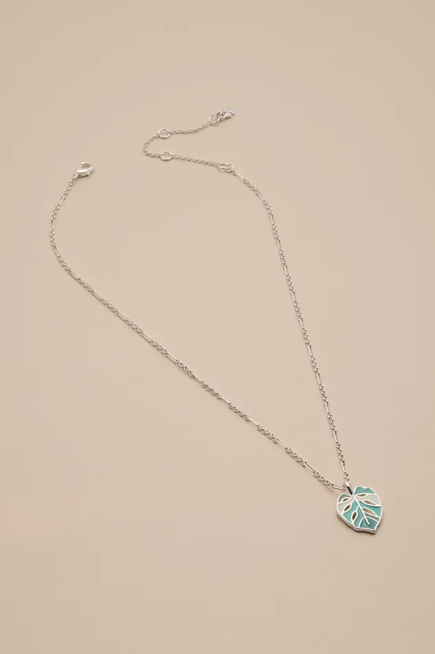 Monstera Pendant Necklace Silver Women Lucky Brand Jewelry
