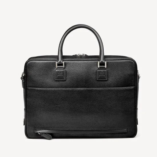 Mount Street Leather Laptop Briefcase Bag Black Pebble MenWomen Aspinal Of London Business Essentials