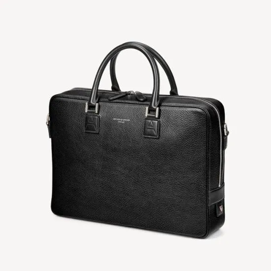 Mount Street Leather Laptop Briefcase Bag Black Pebble MenWomen Aspinal Of London Business Essentials